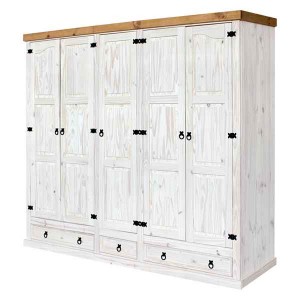 Šatní skříň Corona 5 dveře bílý vosk masiv borovice IDEA nábytek ID-162819B