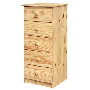 Komoda úzká 5 zásuvek dřevěná lak masiv borovice IDEA nábytek ID-829