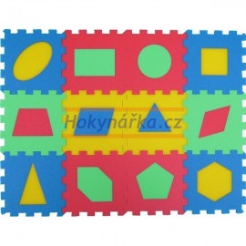 Pěnový koberec puzzle geometrické tvary 12 mix barev 8mm