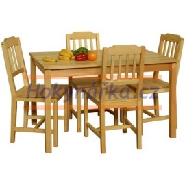 Jídelní souprava: stůl 119 + 4 židle dřevěný lakovaný masiv borovice