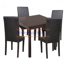 Jídelní sestava stůl 75 a 4 bílé židle hnědý lak masiv borovice
