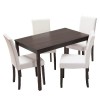 Jídelní sestava stůl 118 a 4 bílé židle hnědý lak masiv borovice