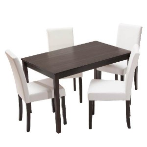 Jídelní sestava stůl 118 a 4 bílé židle hnědý lak masiv borovice IDEA nábytek ID-4425