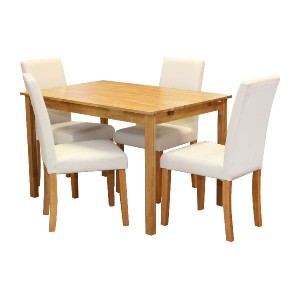 Jídelní sestava stůl 118 a 4 bílé židle lak masiv borovice IDEA nábytek ID-4431