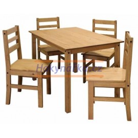 Jídelní sestava Corona stůl 120 a 4 židle vosk masiv borovice