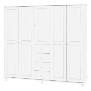 Šatní skříň 5 dveře 177 bílá masiv borovice IDEA nábytek ID-8854B